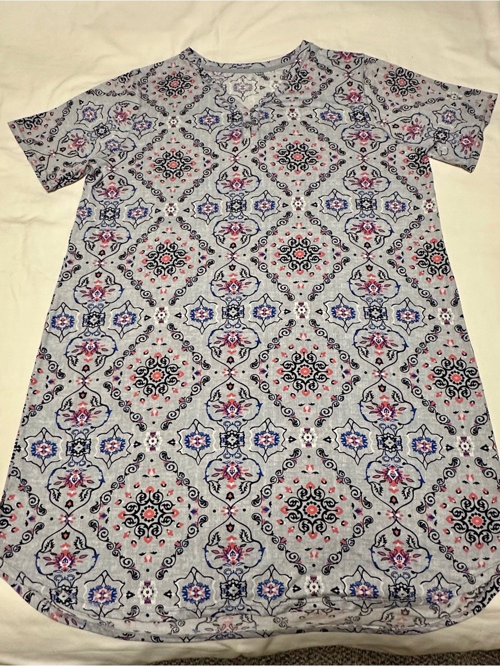croft & barrow Short-Sleeve Geometric Floral Sleep Shirt in Gray, Blue and Pink